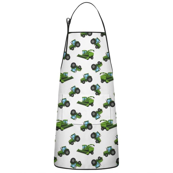 Cartoon Tractors Harvesters White Pattern Apron-Garden Aprons for Women with Pockets-Cotton Linen Waterproof Kitchen Cooking Gardening Aprons Adjustable for Kitchen,Cooking,BBQ and Salon 33x27 Inch