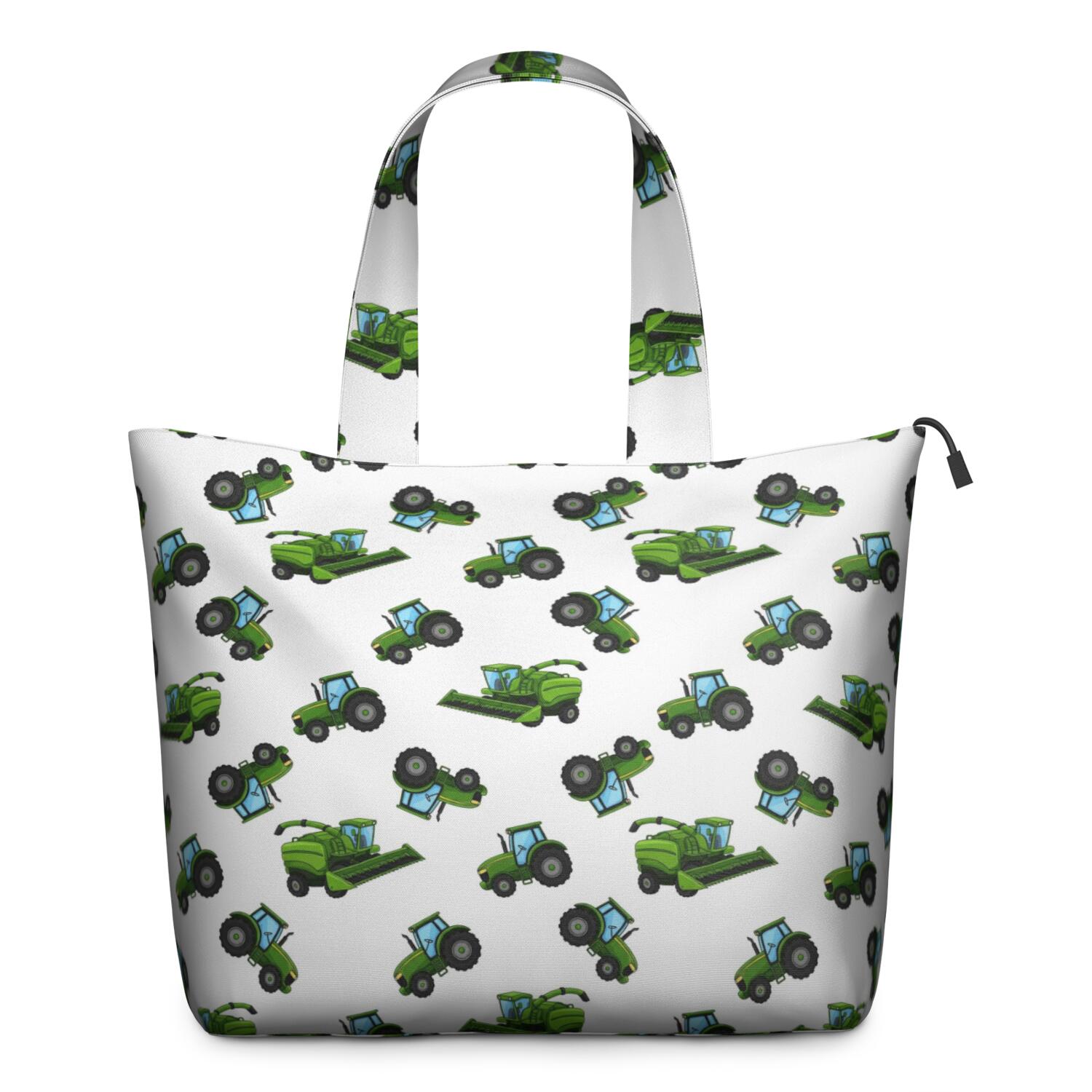 Cartoon Tractors Harvesters White Pattern Travel Tote Bags for Women Carry On,Large Weekender Bags for Women Travel,Multi Functional Duffle Bag for Work,Shopping,Sports