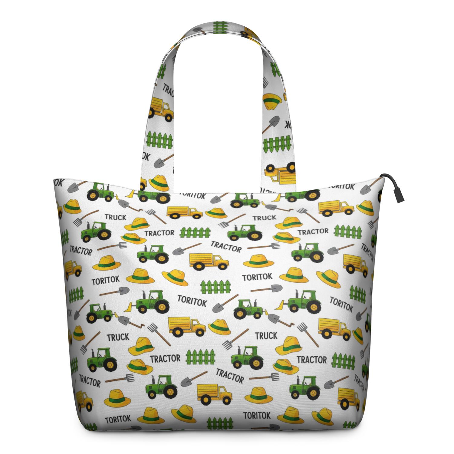Cartoon Tractors Hats White Pattern Travel Tote Bags for Women Carry On,Large Weekender Bags for Women Travel,Multi Functional Duffle Bag for Work,Shopping,Sports