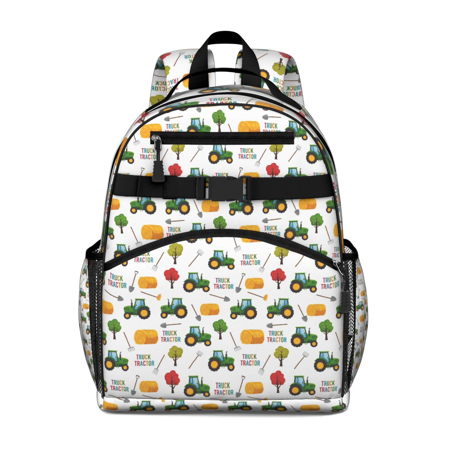 Cartoon Tractors Hay Bales White Pattern Backpack for School,Cute ...