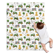 Cartoon Tractors Hay Bales White Pattern Blanket,Comfortable Soft Flannel Throw Blanket,All Season,Warm Lightweight Blankets for Sofa Bed Couch Living Room Chair,30"x40"