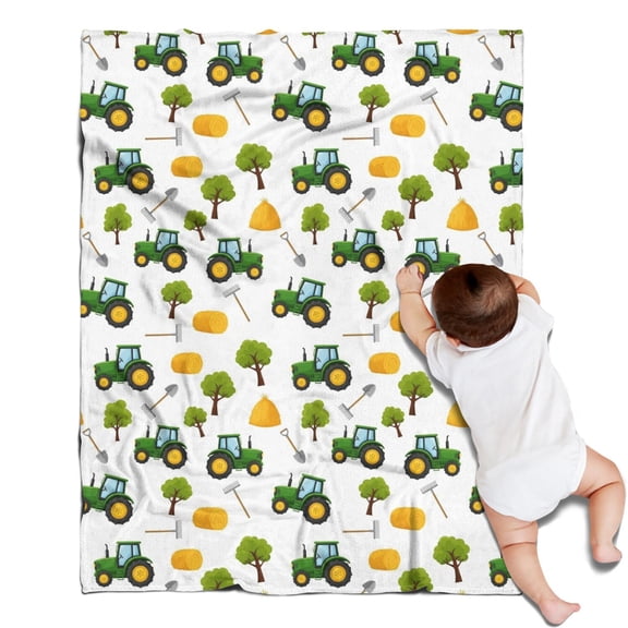 Cartoon Tractors Hay Bales White Pattern Blanket,Comfortable Soft Flannel Throw Blanket,All Season,Warm Lightweight Blankets for Sofa Bed Couch Living Room Chair,30"x40"