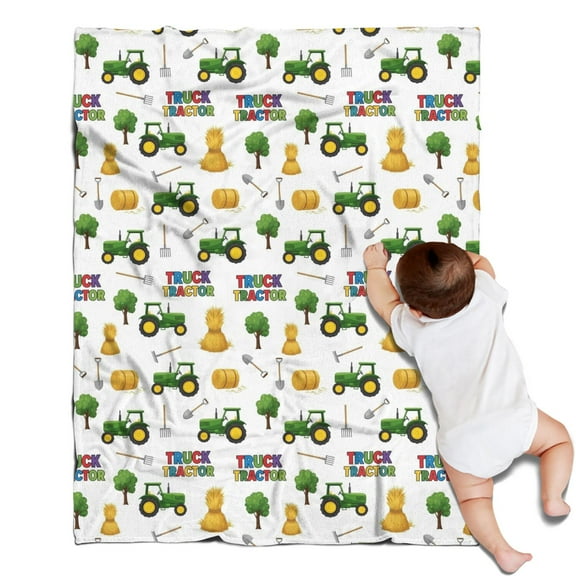 Cartoon Tractors Hay Bales White Pattern Blanket,Comfortable Soft Lamb Wool Throw Blanket,All Season,Warm Lightweight Blankets for Sofa Bed Couch Living Room Chair,30"x40"