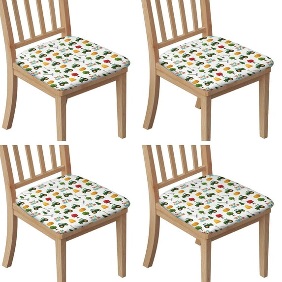 Cartoon Tractors Hay Bales White Pattern Seat Covers for Dining Room Chairs Set Of 4,Stretch Printed Washable Chair Seat Cover with Elastic Ties and Button,Removable Waterproof Couch Cushion Covers