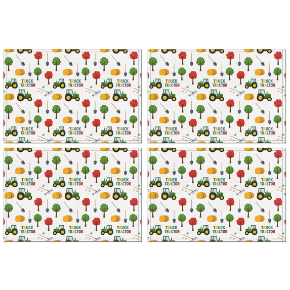 Cartoon Tractors Hay Bales White Pattern Summer Placemats Table Placemats Set Of 4-Linen Kitchen Washable Placemats Table Mats 11.8"x17.7" Non-Slip Heat Resistant