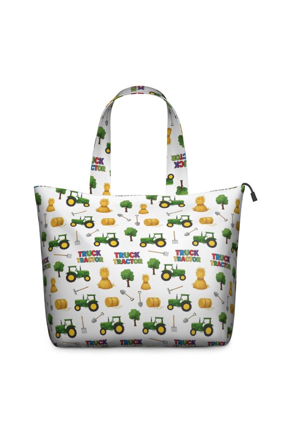 Cartoon Tractors Hay Bales White Pattern Travel Tote Bags for Women Carry On,Large Weekender Bags for Women Travel,Multi Functional Duffle Bag for Work,Shopping,Sports