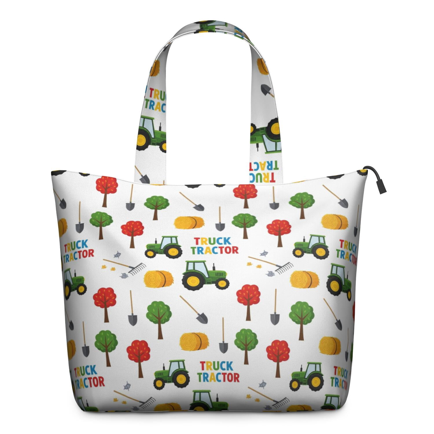 Cartoon Tractors Hay Bales White Pattern Travel Tote Bags for Women Carry On,Large Weekender Bags for Women Travel,Multi Functional Duffle Bag for Work,Shopping,Sports