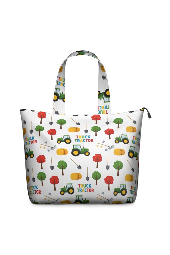 Cartoon Tractors Hay Bales White Pattern Travel Tote Bags for Women Carry On,Large Weekender Bags for Women Travel,Multi Functional Duffle Bag for Work,Shopping,Sports
