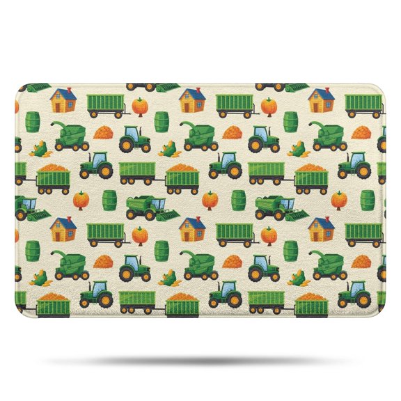 Cartoon Tractors Pumpkins Beige Pattern Bathroom Rugs Mat,Non Slip Microfiber Bathroom Rug,Rubber Backing,Soft Bathroom Mats for Bathroom Floor,Tub and Shower,17x27in(43x68cm)