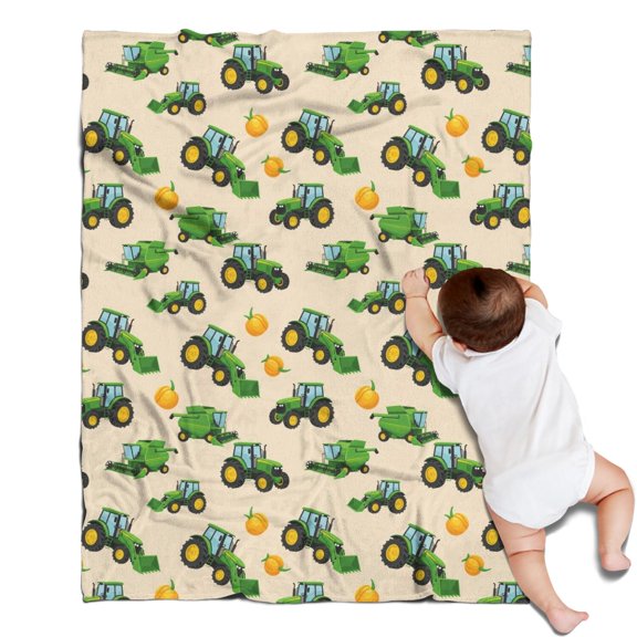 Cartoon Tractors Pumpkins Beige Pattern Blanket,Comfortable Soft Flannel Throw Blanket,All Season,Warm Lightweight Blankets for Sofa Bed Couch Living Room Chair,30"x40"