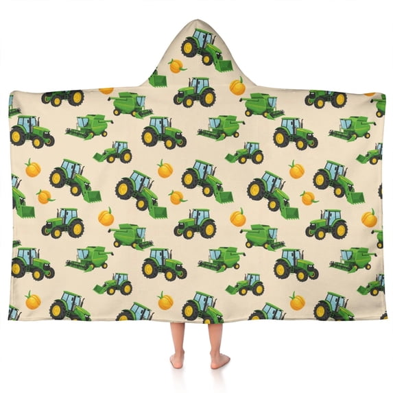 Cartoon Tractors Pumpkins Beige Pattern Hooded Bath Towel,50"x30" for Ages 3 To 12 Kids, Quick Dry Lightweight Soft Microfiber Hood Beach Towel Cover Up for Kids