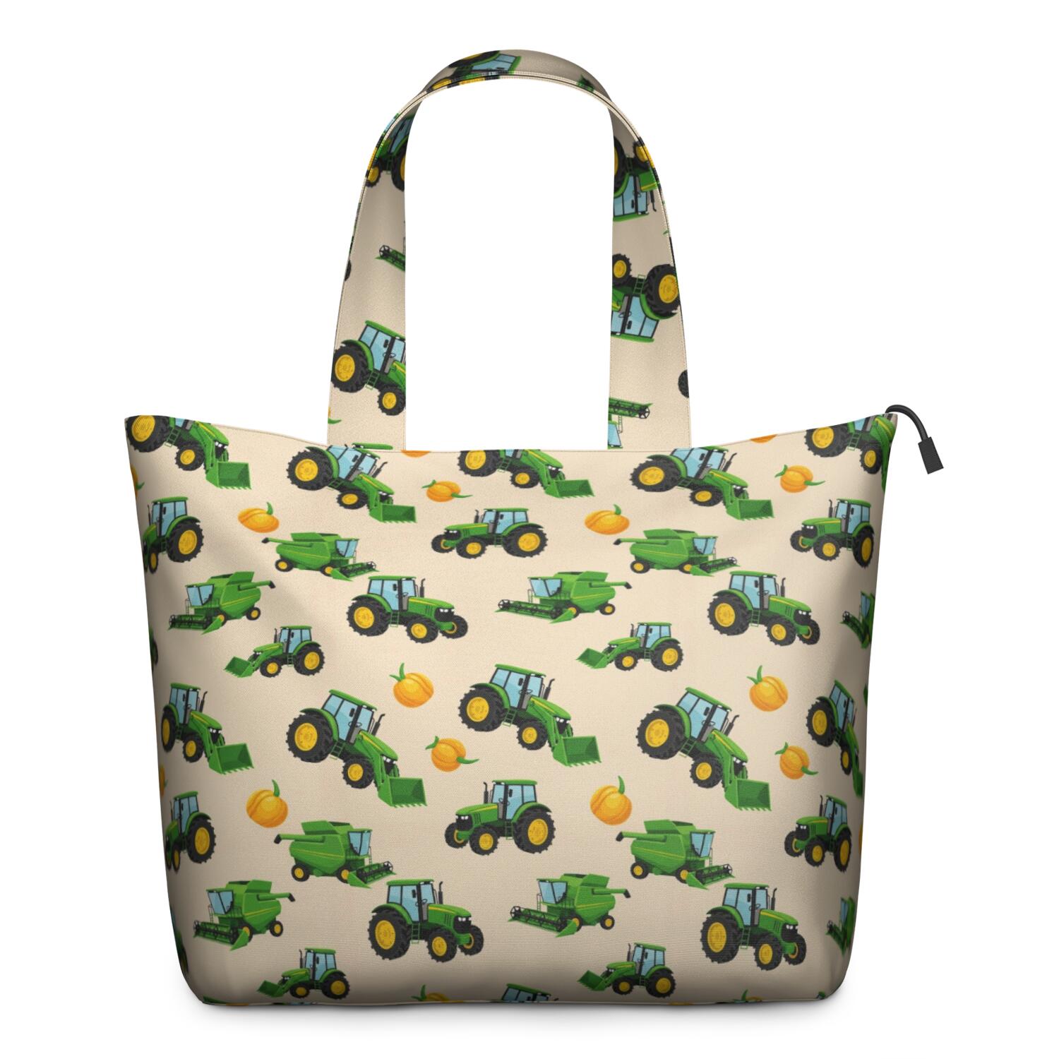 Cartoon Tractors Pumpkins Beige Pattern Travel Tote Bags for Women Carry On,Large Weekender Bags for Women Travel,Multi Functional Duffle Bag for Work,Shopping,Sports