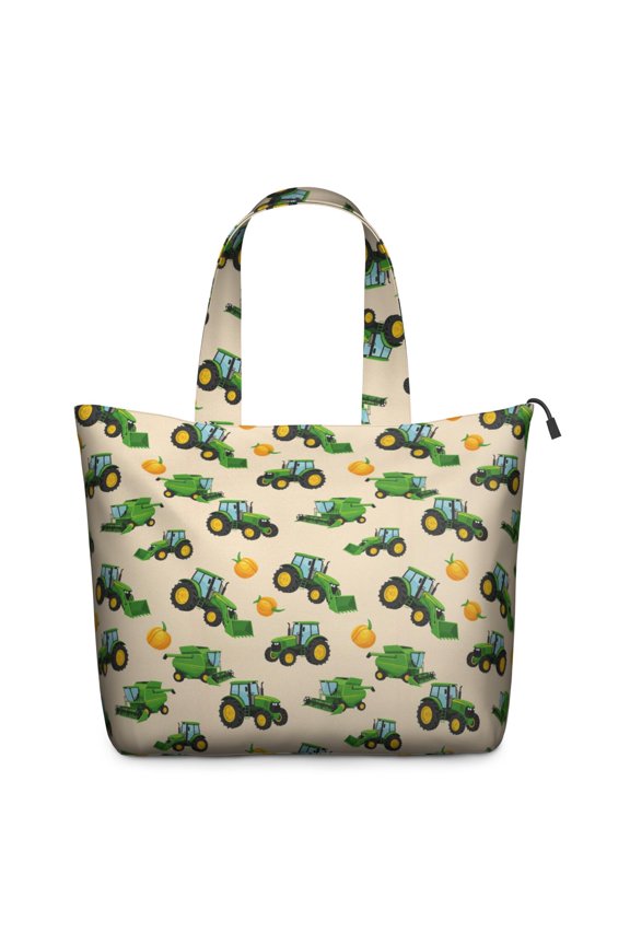 Cartoon Tractors Pumpkins Beige Pattern Travel Tote Bags for Women Carry On,Large Weekender Bags for Women Travel,Multi Functional Duffle Bag for Work,Shopping,Sports