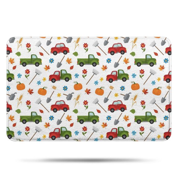 Cartoon Tractors Pumpkins White Pattern Bathroom Rugs Mat,Non Slip Microfiber Bathroom Rug,Rubber Backing,Soft Bathroom Mats for Bathroom Floor,Tub and Shower,17x27in(43x68cm)