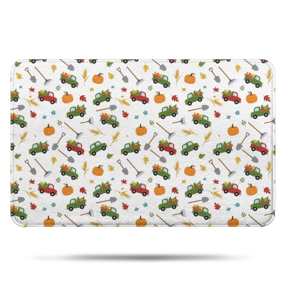 Cartoon Tractors Pumpkins White Pattern Bathroom Rugs Mat,Non Slip Microfiber Bathroom Rug,Rubber Backing,Soft Bathroom Mats for Bathroom Floor,Tub and Shower,17x27in(43x68cm)