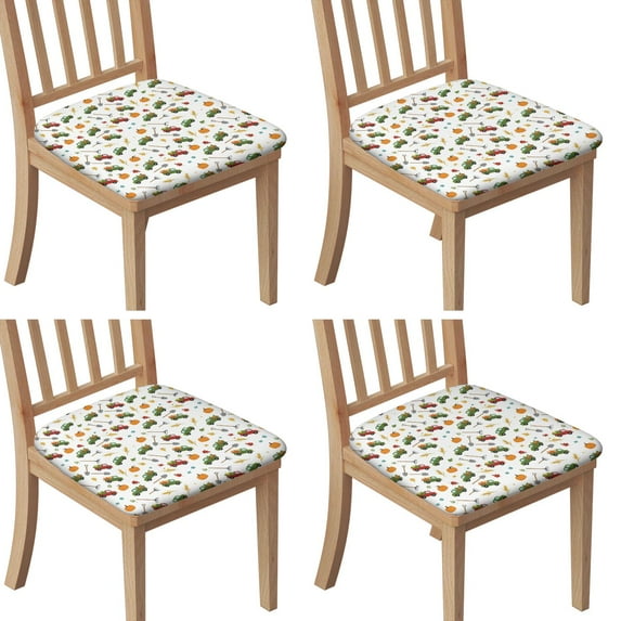 Cartoon Tractors Pumpkins White Pattern Seat Covers for Dining Room Chairs Set Of 4,Stretch Printed Washable Chair Seat Cover with Elastic Ties and Button,Removable Waterproof Couch Cushion Covers