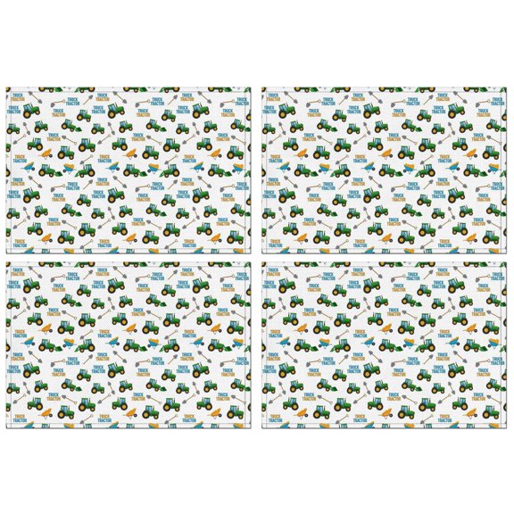 Cartoon Tractors Shovels White Pattern Summer Placemats Table Placemats Set Of 4-Linen Kitchen Washable Placemats Table Mats 11.8"x17.7" Non-Slip Heat Resistant