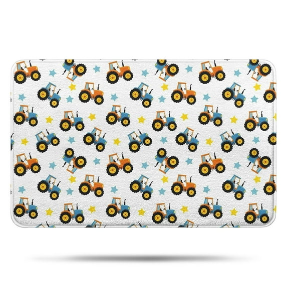 Cartoon Tractors Stars White Pattern Bathroom Rugs Mat,Non Slip Microfiber Bathroom Rug,Rubber Backing,Soft Bathroom Mats for Bathroom Floor,Tub and Shower,17x27in(43x68cm)