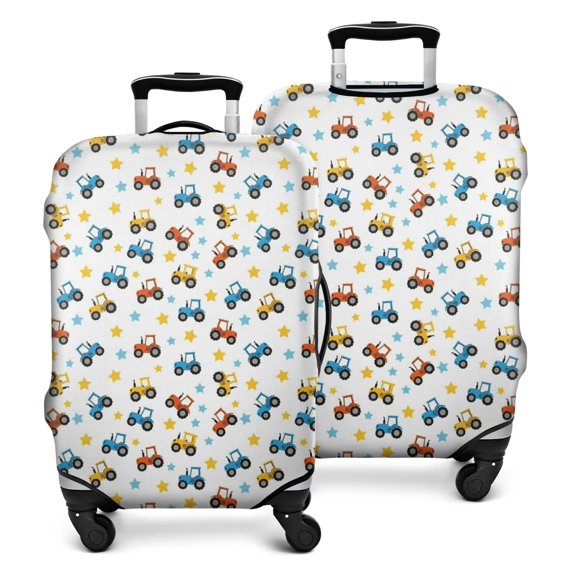 Cartoon Tractors Stars White Pattern Luggage Cover Fashion Suitcase Cover Baggage Covers Fit 25-28 Inch Luggage (Go Travel)