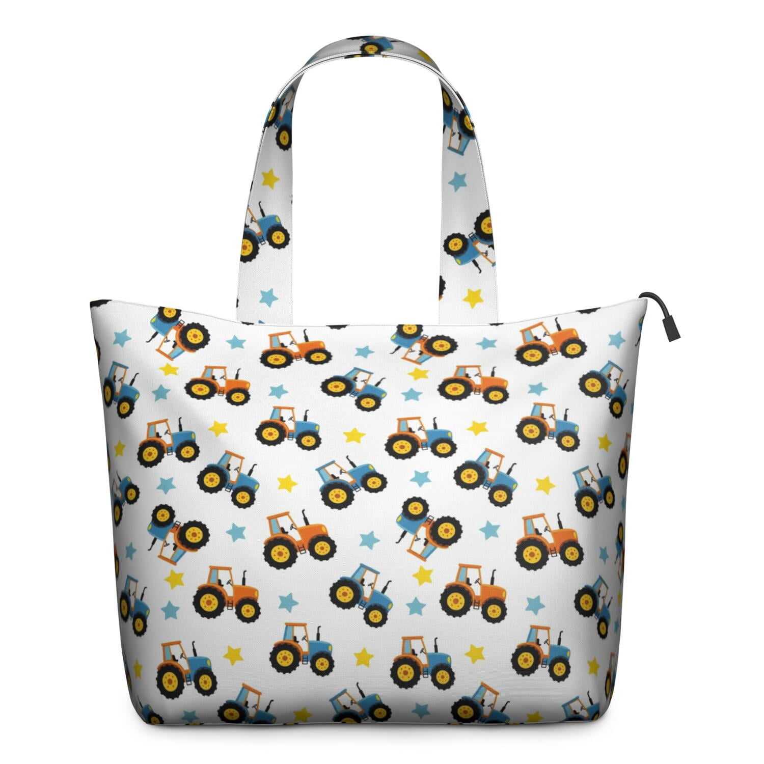 Cartoon Tractors Stars White Pattern Travel Tote Bags for Women Carry On,Large Weekender Bags for Women Travel,Multi Functional Duffle Bag for Work,Shopping,Sports