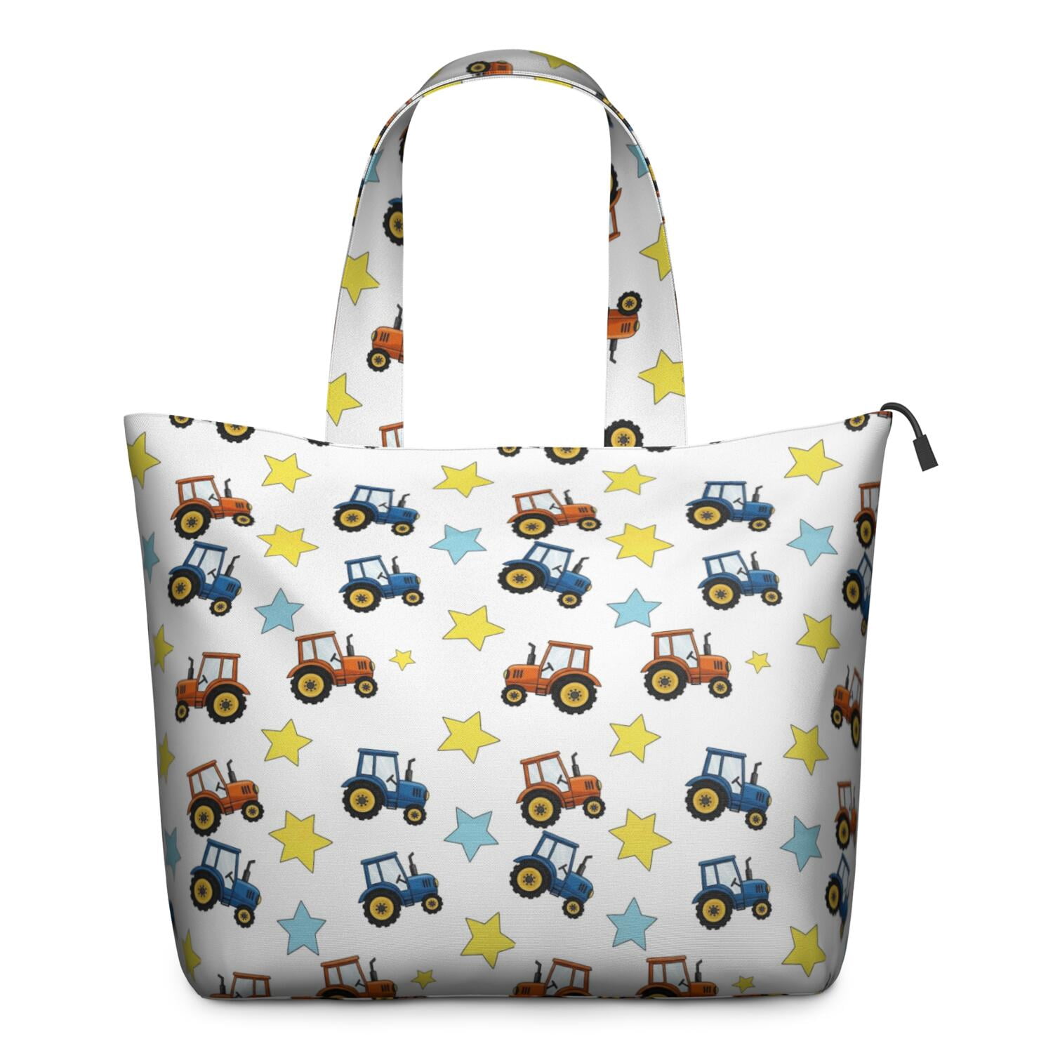 Cartoon Tractors Stars White Pattern Travel Tote Bags for Women Carry On,Large Weekender Bags for Women Travel,Multi Functional Duffle Bag for Work,Shopping,Sports