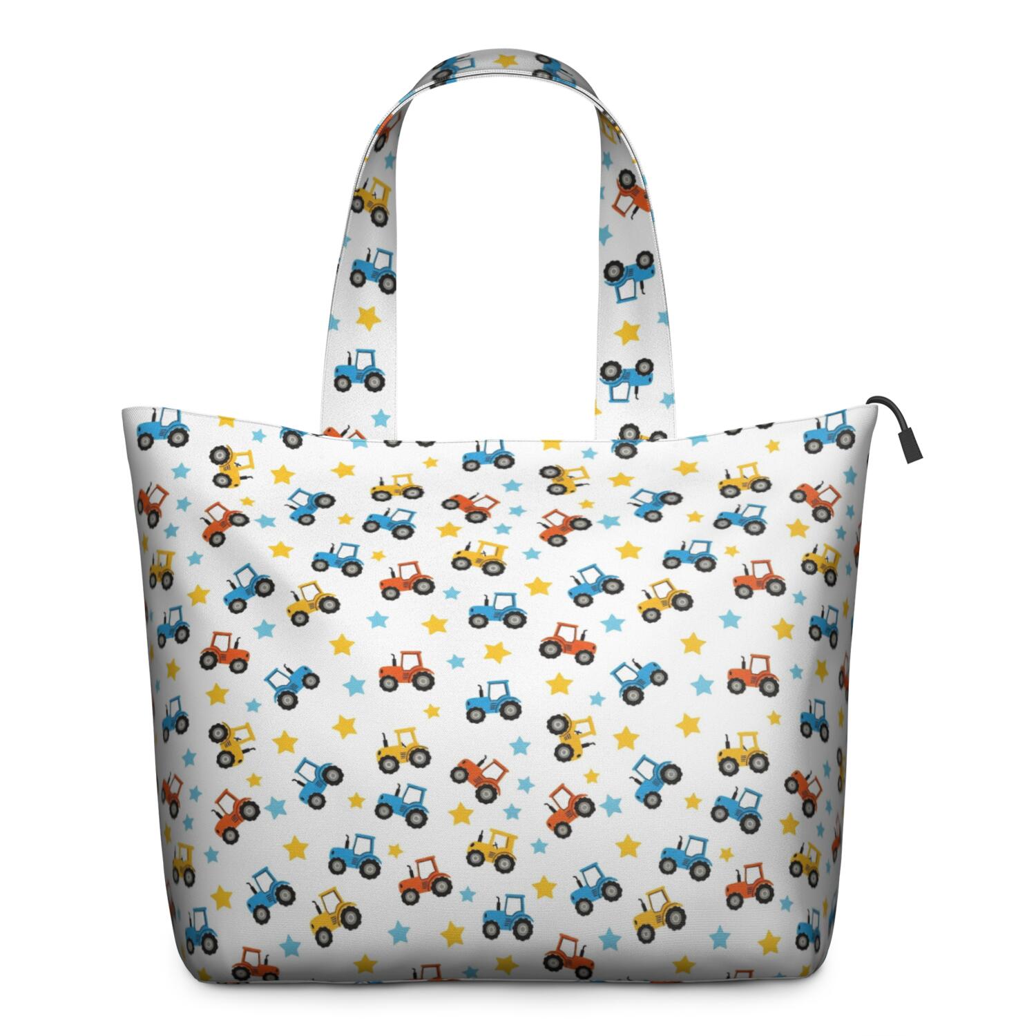 Cartoon Tractors Stars White Pattern Travel Tote Bags for Women Carry On,Large Weekender Bags for Women Travel,Multi Functional Duffle Bag for Work,Shopping,Sports
