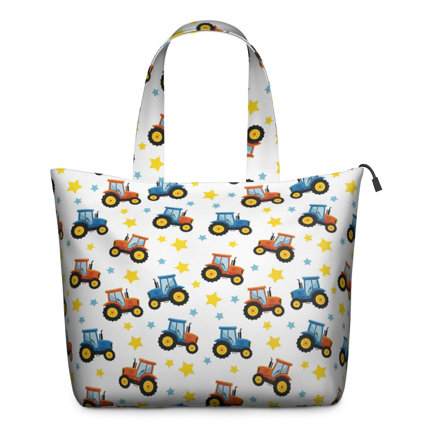 Cartoon Tractors Stars White Pattern Travel Tote Bags for Women Carry On,Large Weekender Bags for Women Travel,Multi Functional Duffle Bag for Work,Shopping,Sports