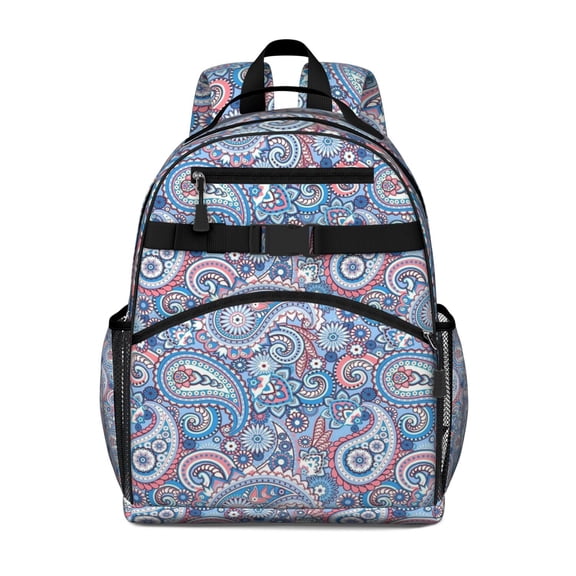 Blue Paisley and Floral Pattern Backpack for School,Cute School Bag,Schoolbag with Adjustable Shoulder Straps & Padded Back,15.25"x11.5"x5.25"