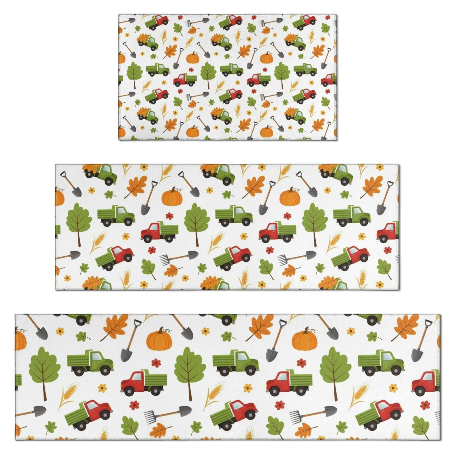Cartoon Tractors Trucks White Pattern Kitchen Rugs Sets Of 3,Kitchen ...