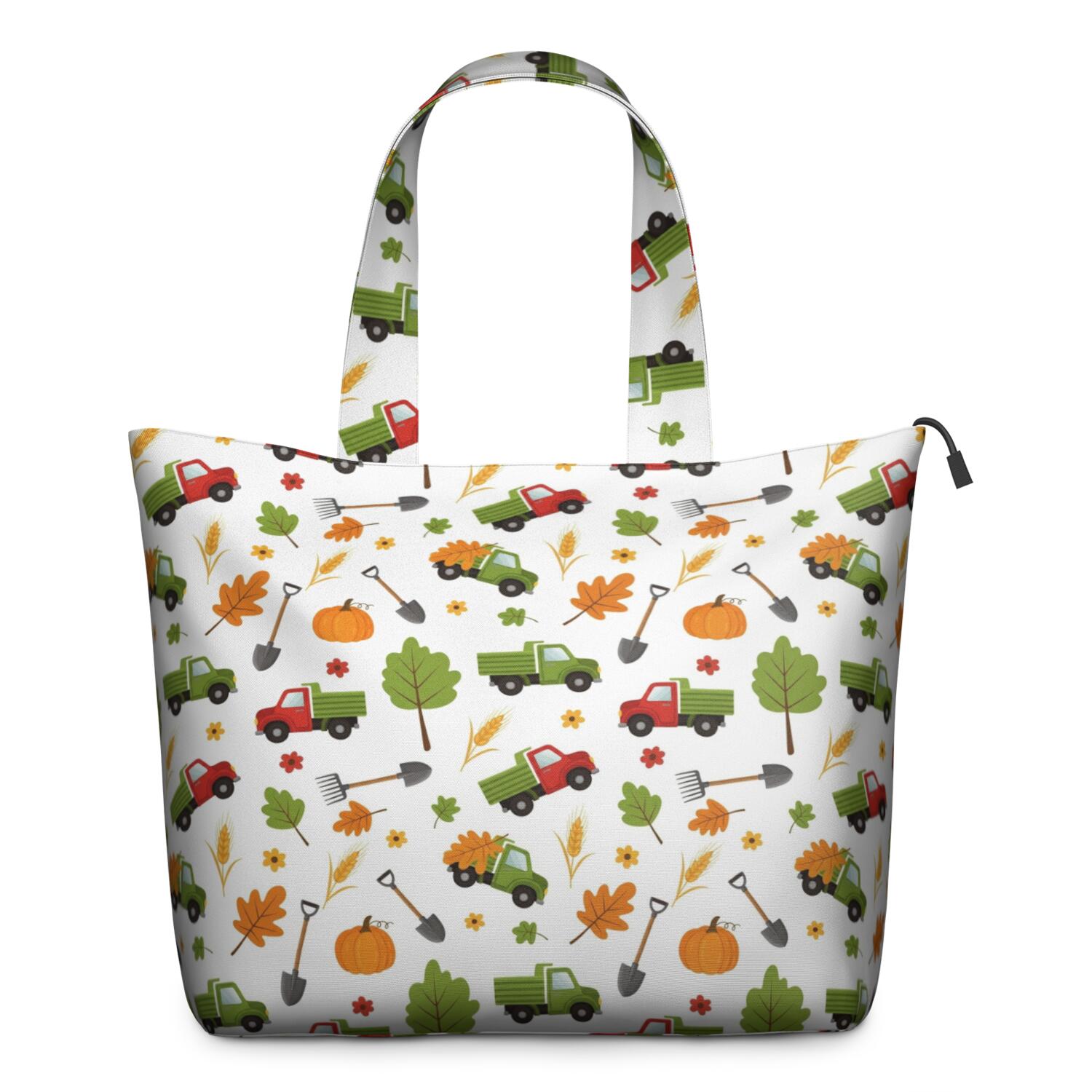 Cartoon Tractors Trucks White Pattern Travel Tote Bags for Women Carry On,Large Weekender Bags for Women Travel,Multi Functional Duffle Bag for Work,Shopping,Sports