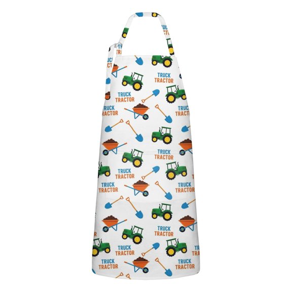Cartoon Tractors Wheelbarrows White Pattern Apron-Garden Aprons for Women with Pockets-Cotton Linen Waterproof Kitchen Cooking Gardening Aprons Adjustable for Kitchen,Cooking,BBQ and Salon 33x27 Inch
