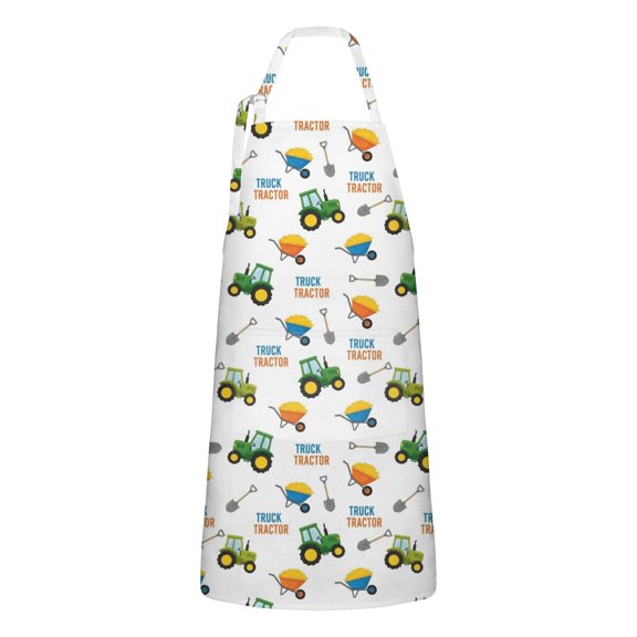 Cartoon Tractors Wheelbarrows White Pattern Apron-Garden Aprons for Women with Pockets-Cotton Linen Waterproof Kitchen Cooking Gardening Aprons Adjustable for Kitchen,Cooking,BBQ and Salon 33x27 Inch