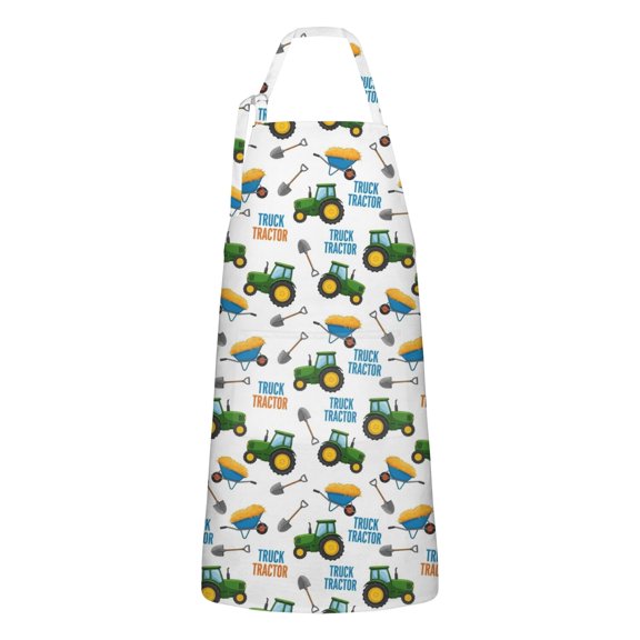 Cartoon Tractors Wheelbarrows White Pattern Apron-Garden Aprons for Women with Pockets-Cotton Linen Waterproof Kitchen Cooking Gardening Aprons Adjustable for Kitchen,Cooking,BBQ and Salon 33x27 Inch