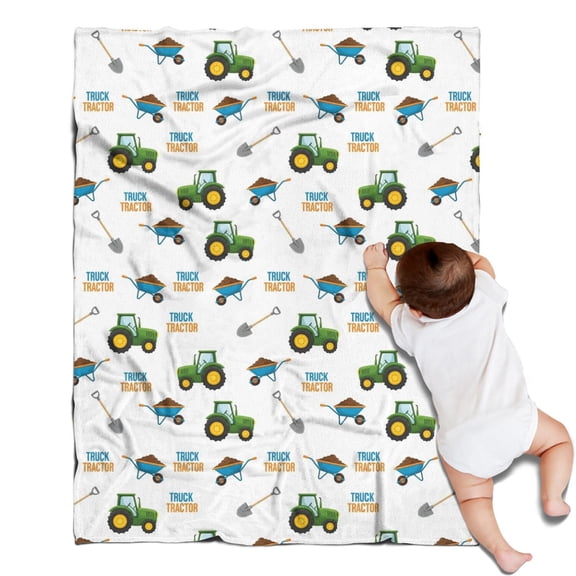 Cartoon Tractors Wheelbarrows White Pattern Blanket,Comfortable Soft Flannel Throw Blanket,All Season,Warm Lightweight Blankets for Sofa Bed Couch Living Room Chair,30"x40"