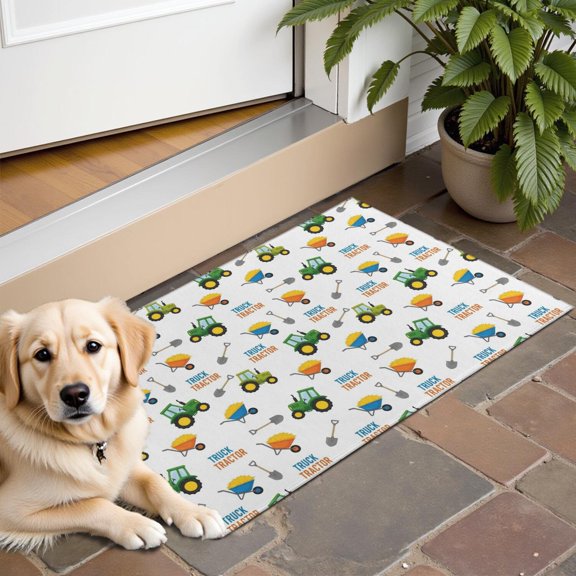 Cartoon Tractors Wheelbarrows White Pattern Door Rugs,Washable Non Slip Door Mats Indoor,Decorative Door Mats,Entry Mat Indoor for Entrance,Bedroom,Kitchen,Bathroom,16"x24"