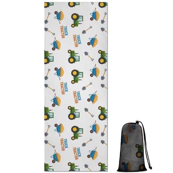 Cartoon Tractors Wheelbarrows White Pattern Hot Yoga Mat Towel Non Slip for Hot Yoga - Quick-Drying Yoga Mat Cover with 4 Corner Pockets with Travel Bag - Hot Yoga Towel Non Slip 74"x26"
