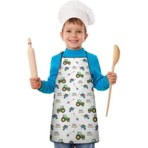 Cartoon Tractors Wheelbarrows White Pattern Kids Aprons for Girls and Boys,Adjustable Neck Strap Toddler Aprons for Kids Cooking Baking