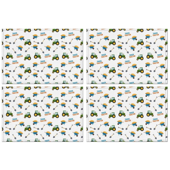 Cartoon Tractors Wheelbarrows White Pattern Summer Placemats Table Placemats Set Of 4-Linen Kitchen Washable Placemats Table Mats 11.8"x17.7" Non-Slip Heat Resistant