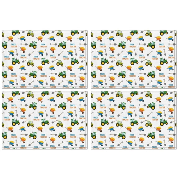 Cartoon Tractors Wheelbarrows White Pattern Summer Placemats Table Placemats Set Of 4-Linen Kitchen Washable Placemats Table Mats 11.8"x17.7" Non-Slip Heat Resistant