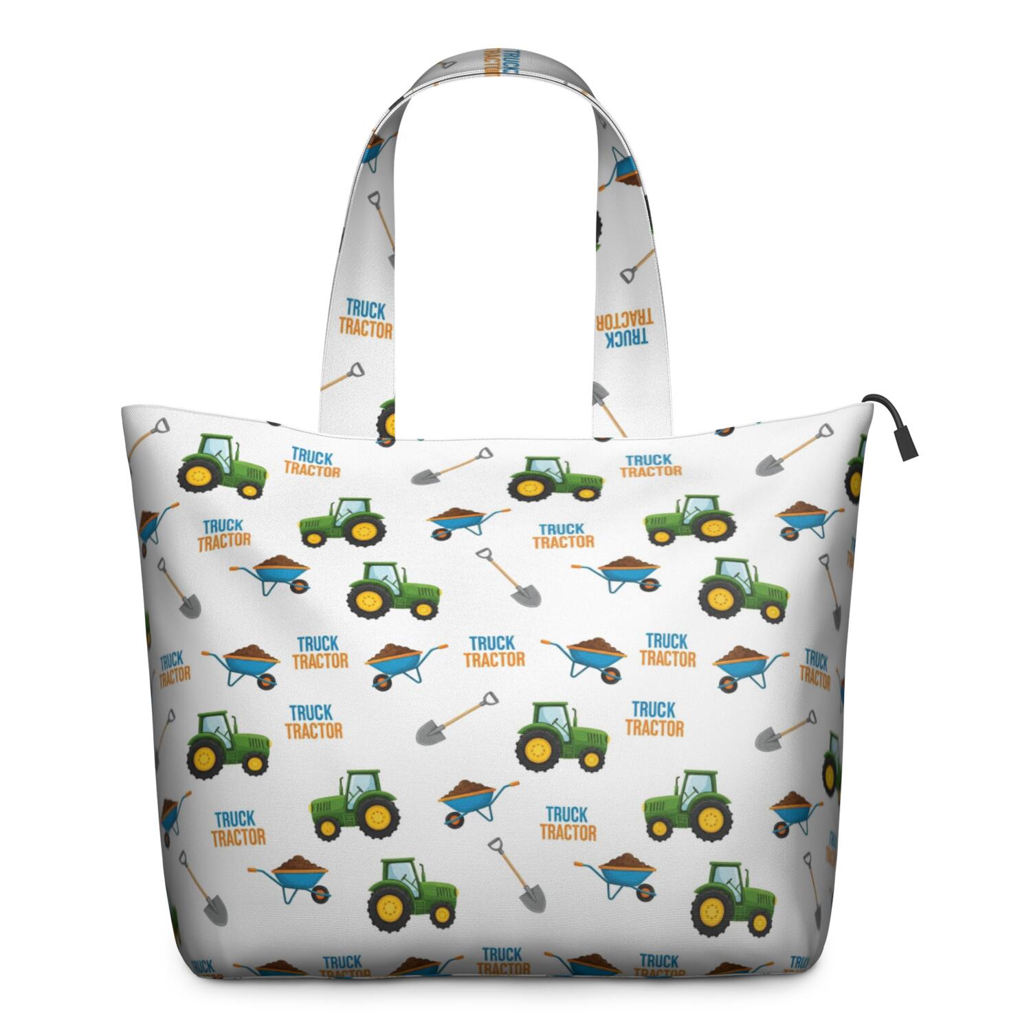 Cartoon Tractors Wheelbarrows White Pattern Travel Tote Bags for Women Carry On,Large Weekender Bags for Women Travel,Multi Functional Duffle Bag for Work,Shopping,Sports
