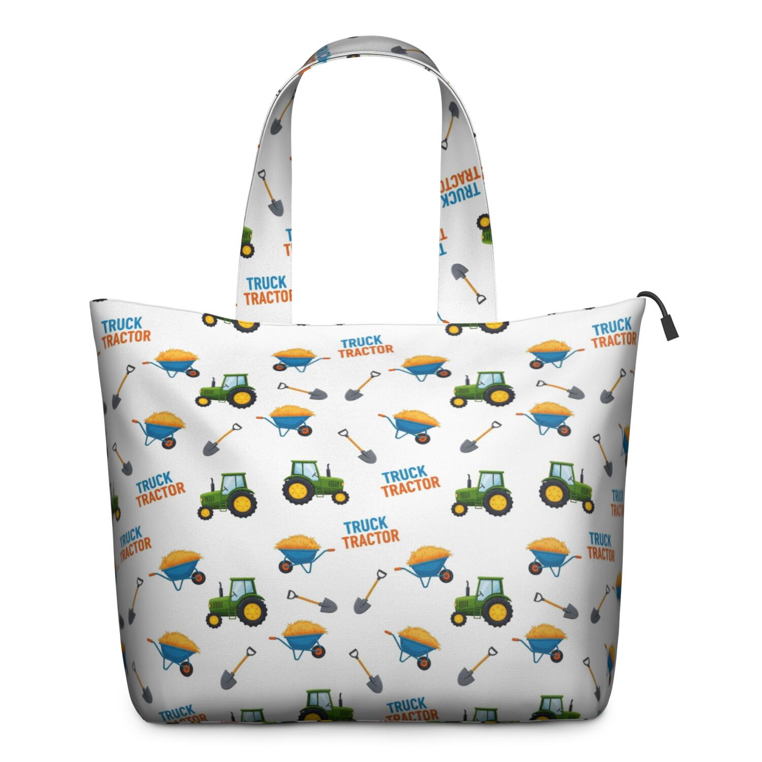 Cartoon Tractors Wheelbarrows White Pattern Travel Tote Bags for Women Carry On,Large Weekender Bags for Women Travel,Multi Functional Duffle Bag for Work,Shopping,Sports