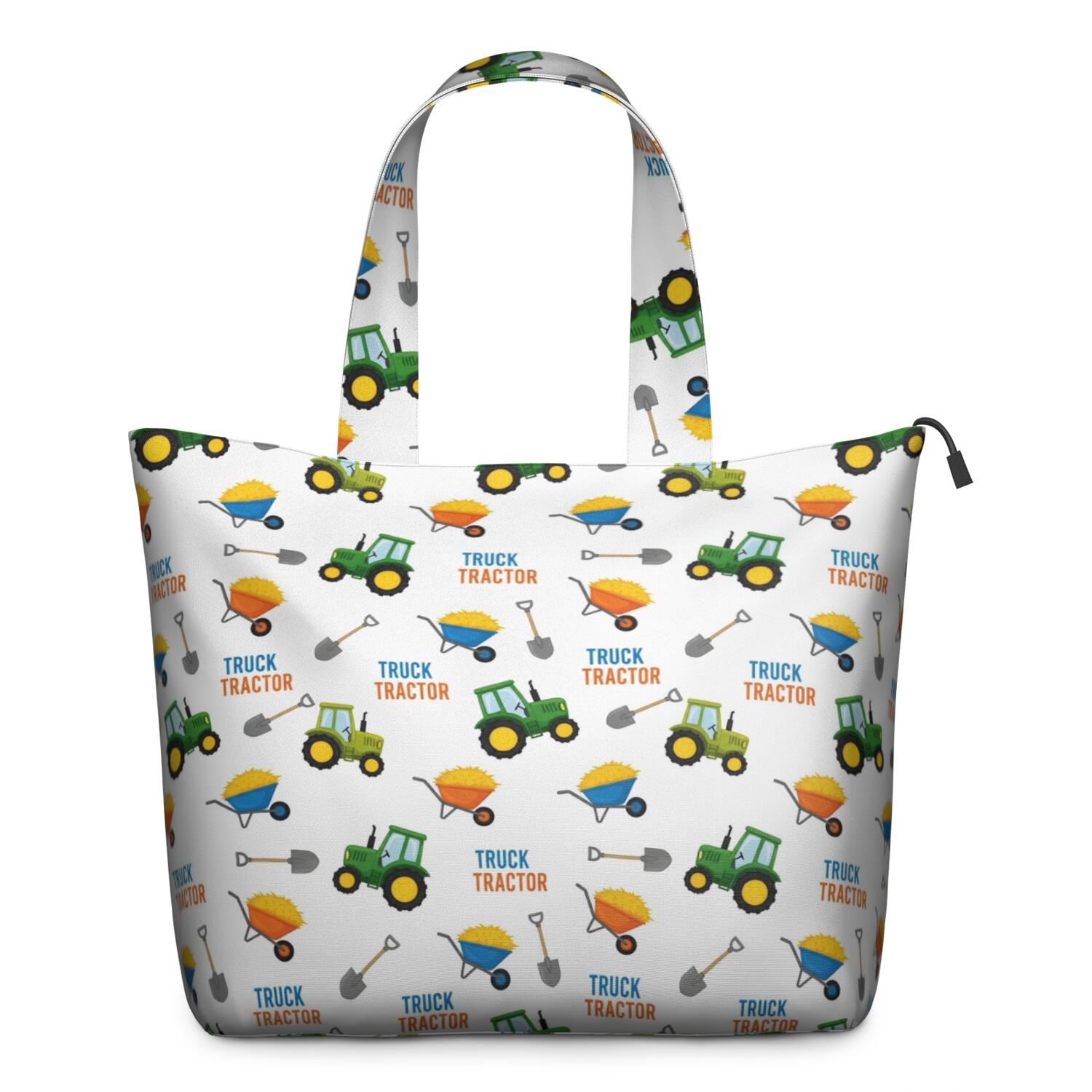 Cartoon Tractors Wheelbarrows White Pattern Travel Tote Bags for Women Carry On,Large Weekender Bags for Women Travel,Multi Functional Duffle Bag for Work,Shopping,Sports