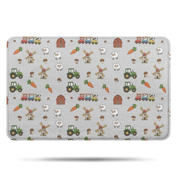 Cartoon Tractors Windmills Gray Pattern Bathroom Rugs Mat,Non Slip Microfiber Bathroom Rug,Rubber Backing,Soft Bathroom Mats for Bathroom Floor,Tub and Shower,17x27in(43x68cm)