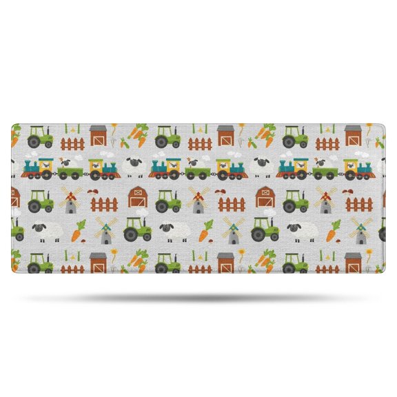 Cartoon Tractors Windmills Light Gray Pattern Bathroom Rugs Mat,Non Slip Microfiber Bathroom Rug,Rubber Backing,Soft Bathroom Mats for Bathroom Floor,Tub and Shower,60x24in(150x60cm)