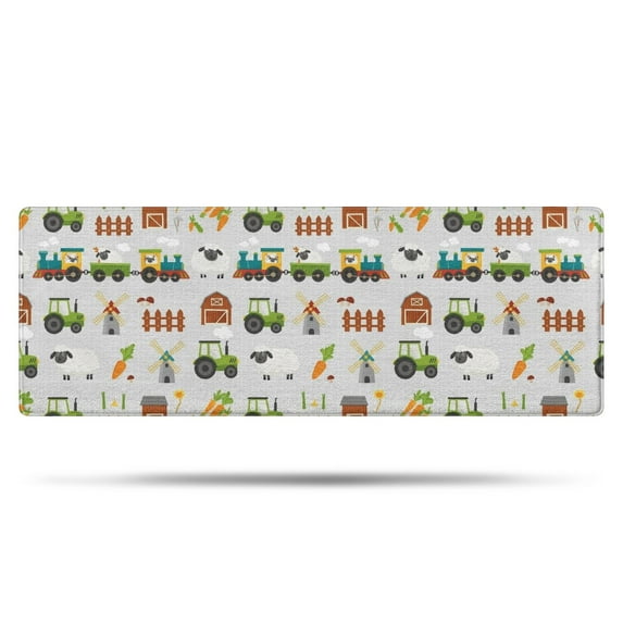 Cartoon Tractors Windmills Light Gray Pattern Bathroom Rugs Mat,Non Slip Microfiber Bathroom Rug,Rubber Backing,Soft Bathroom Mats for Bathroom Floor,Tub and Shower,47x17in(120x43cm)