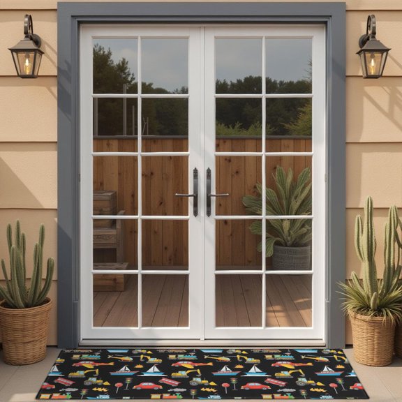 Cartoon Traffic Vehicles Boats Black Pattern Door Rugs,Washable Non Slip Door Mats Indoor,Decorative Door Mats,Entry Mat Indoor for Entrance,Bedroom,Kitchen,Bathroom,16"x47"