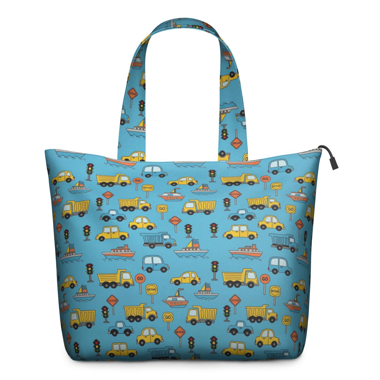 Cartoon Traffic Vehicles Boats Light Blue Pattern Travel Tote Bags for Women Carry On,Large Weekender Bags for Women Travel,Multi Functional Duffle Bag for Work,Shopping,Sports