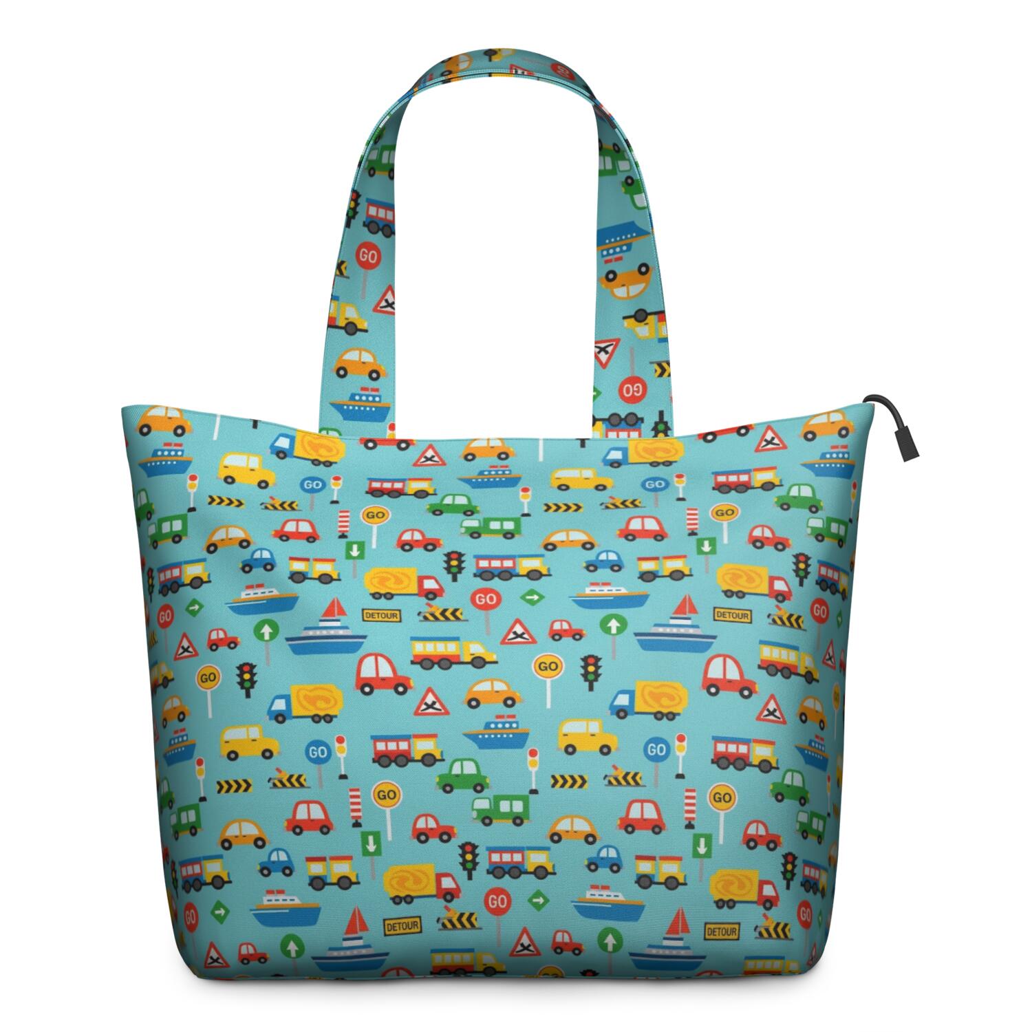 Cartoon Traffic Vehicles Boats Light Blue Pattern Travel Tote Bags for Women Carry On,Large Weekender Bags for Women Travel,Multi Functional Duffle Bag for Work,Shopping,Sports