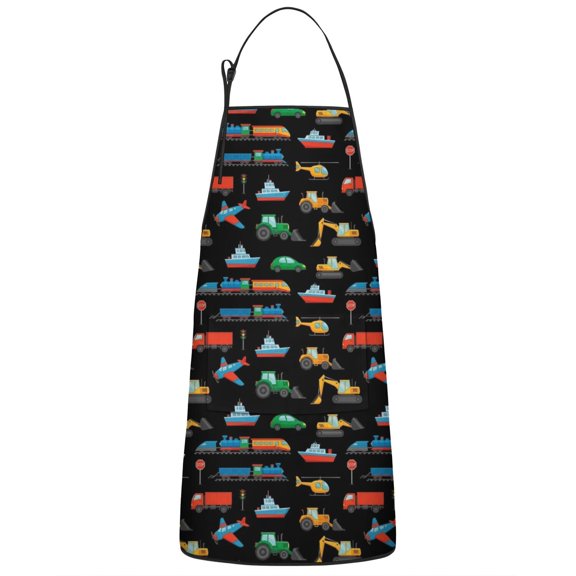 Cartoon Traffic Vehicles Planes Black Apron-Garden Aprons for Women with Pockets-Cotton Linen Waterproof Kitchen Cooking Gardening Aprons Adjustable for Kitchen,Cooking,BBQ and Salon 33x27 Inch