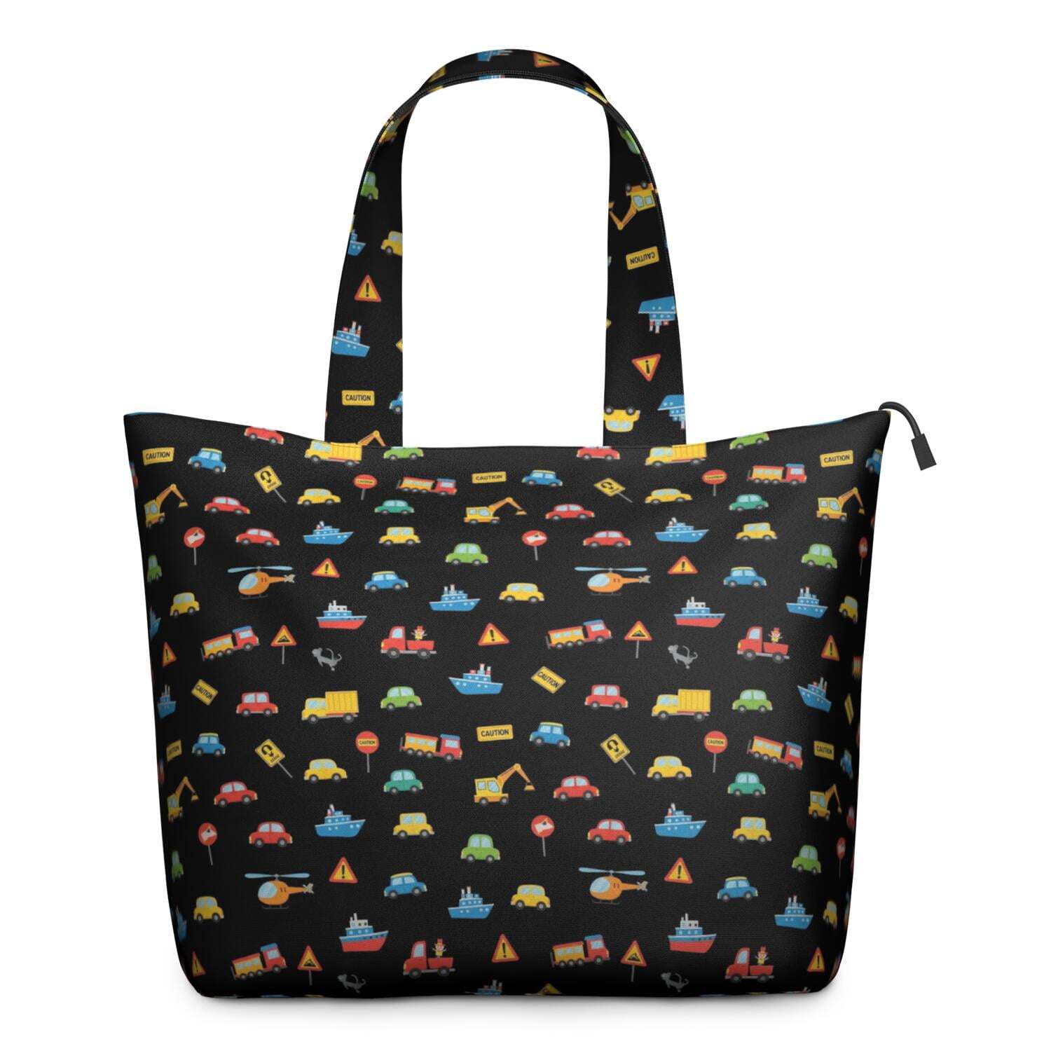 Cartoon Traffic Vehicles Signs Black Pattern Travel Tote Bags for Women Carry On,Large Weekender Bags for Women Travel,Multi Functional Duffle Bag for Work,Shopping,Sports